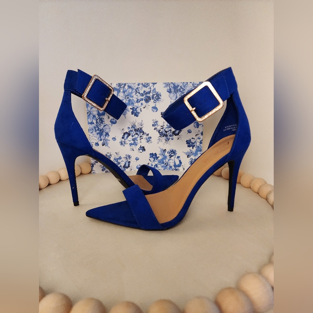 Anne Michelle Blue High Heel Pumps with Silver Buckle